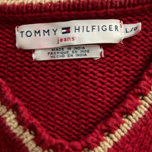 Tommy Hilfiger Large Red V-Neck Sweater - Picture 2 of 4